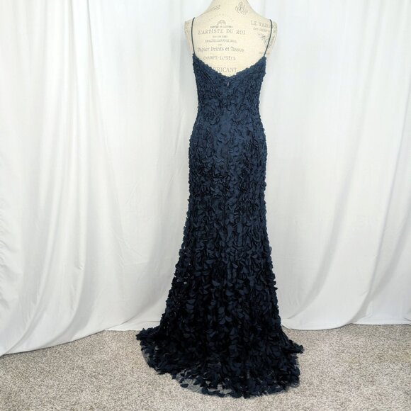 Theia Blue 3D Floral Gown Dress 6 Sleeveless - Picture 6 of 11